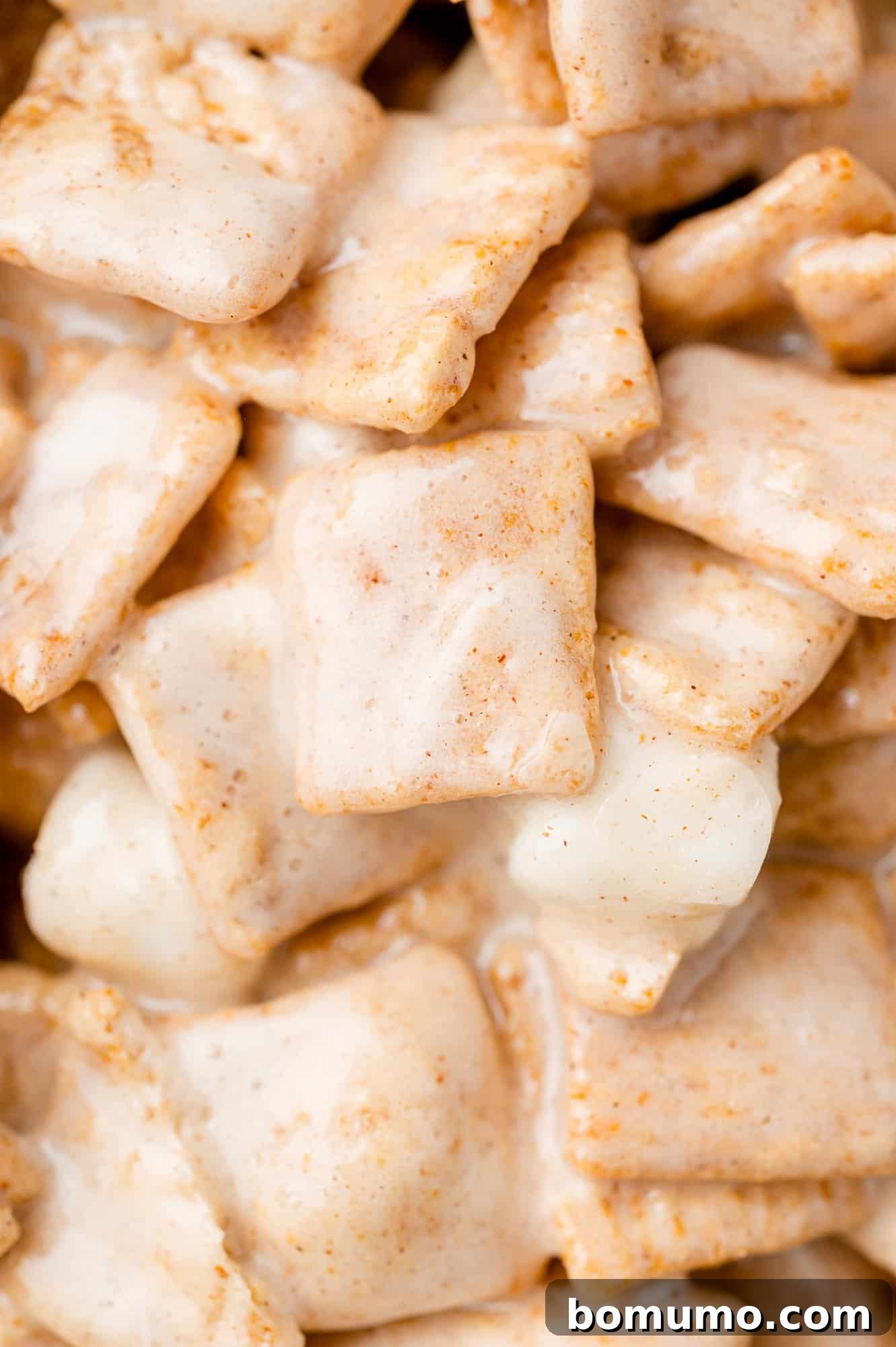 Cinnamon Crunch Bars 14 Close up of cinnamon toast crunch bars.