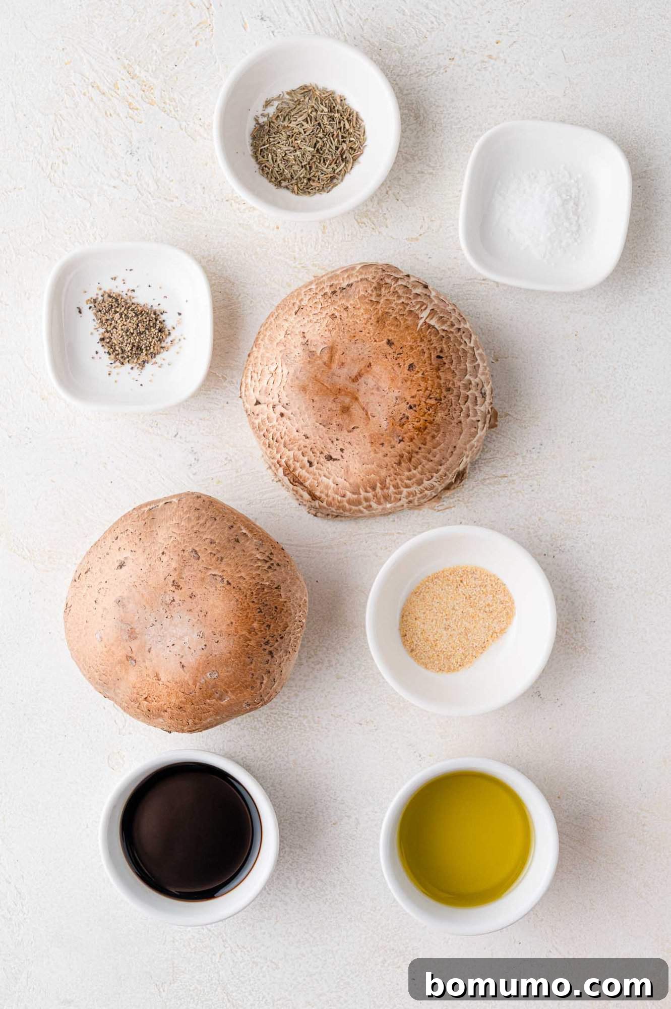 Ingredients needed for grilling portobello mushrooms without filling.