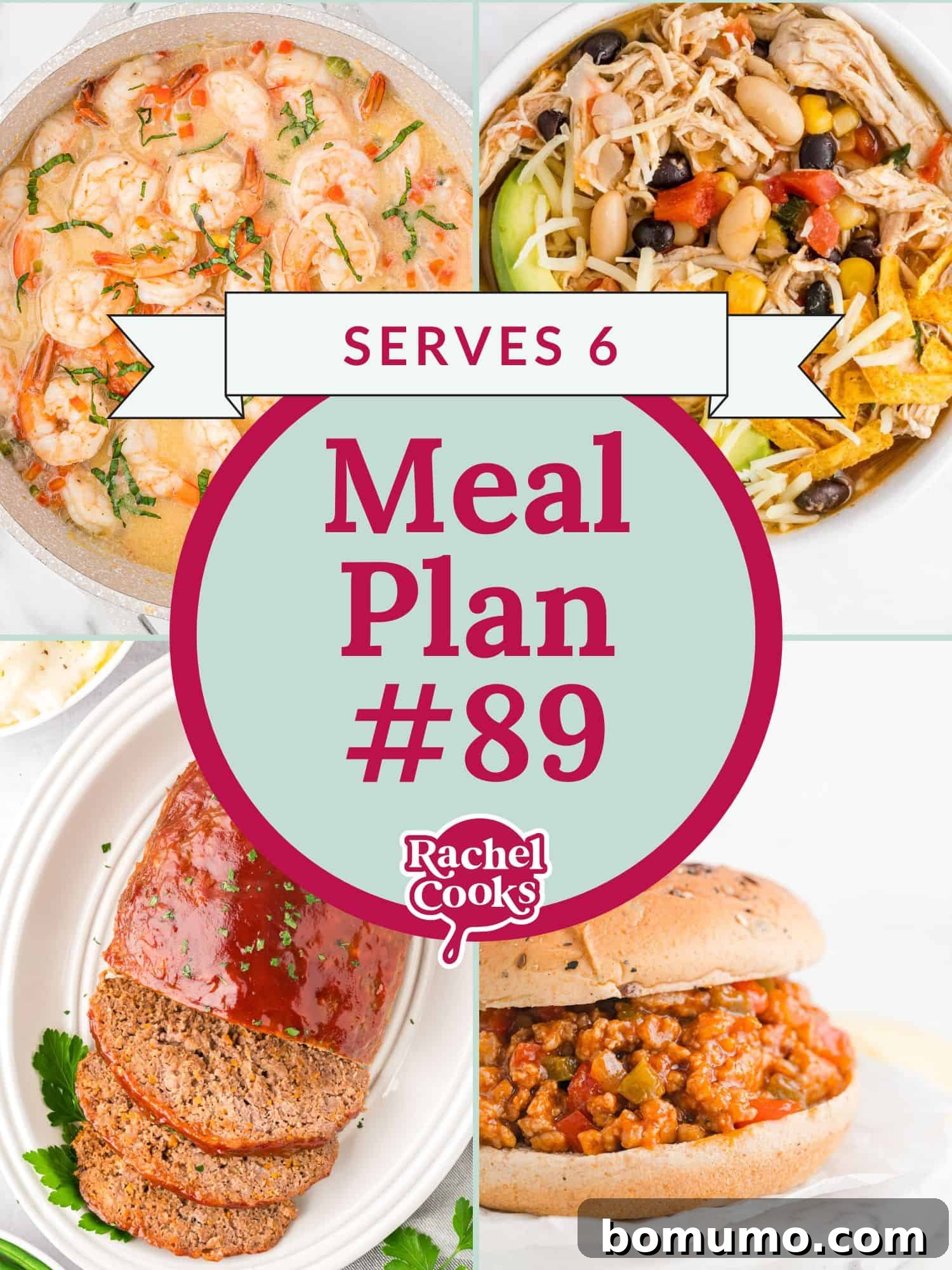Meal plan 89, a meal plan for 6, preview image with photos of recipes included.