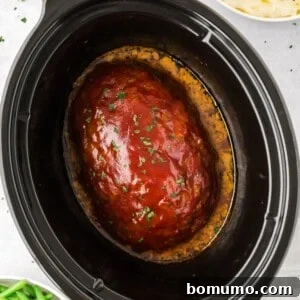 Crockpot meatloaf with glaze, still in crockpot.