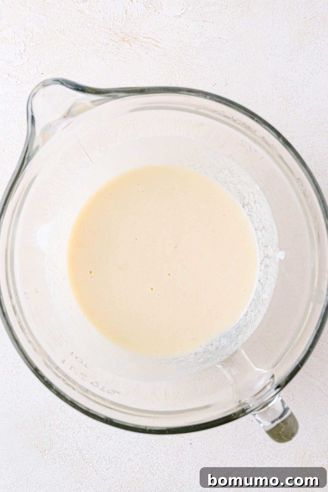 Wet ingredients in mixing bowl, after mixing.
