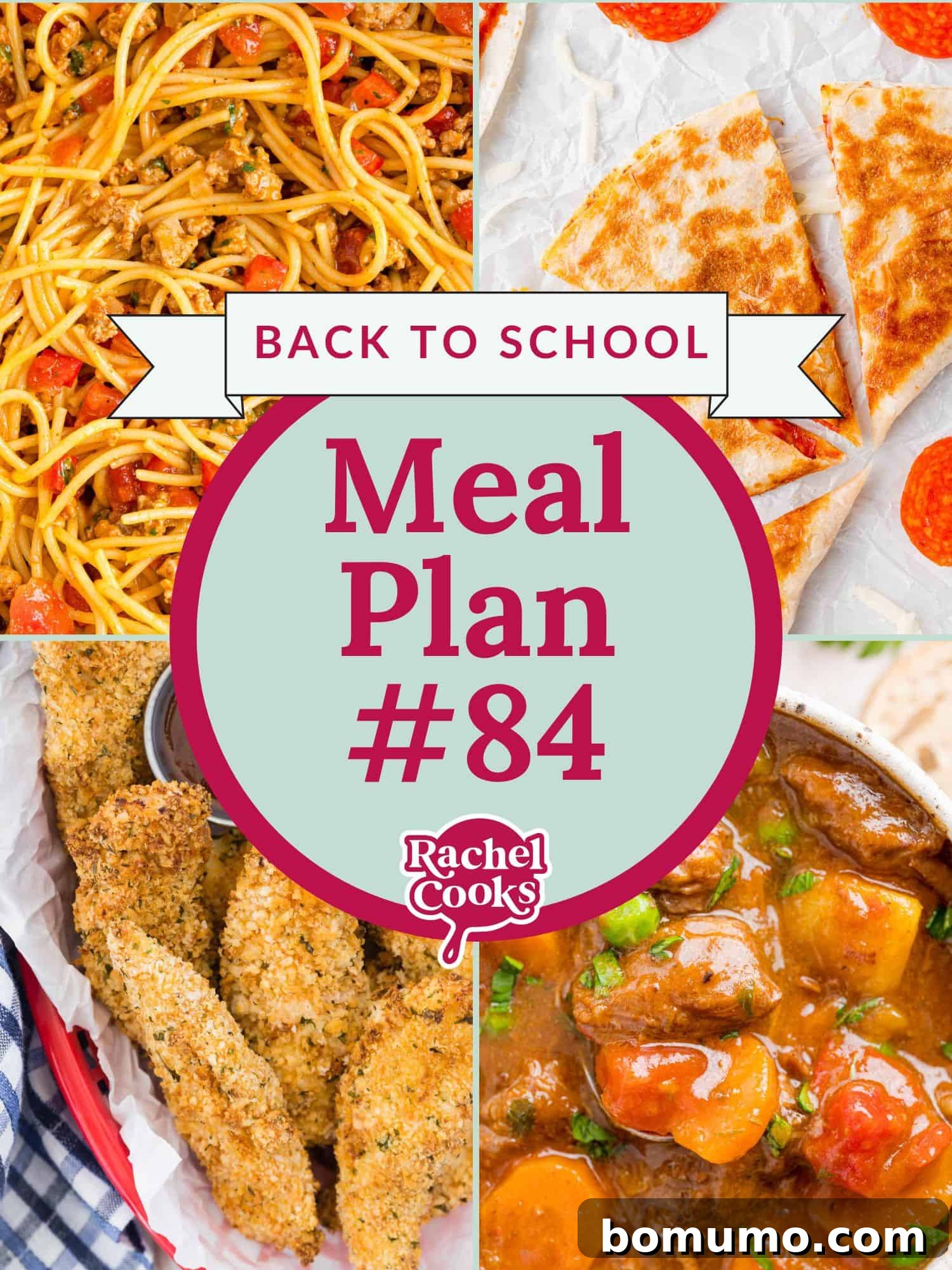 Back to School Meal Planning Essentials 2 Delicious back-to-school meal plan preview featuring Mexican Spaghetti, Crispy Air Fryer Chicken Tenders, Crescent Roll Breakfast Casserole, Crockpot Beef Stew, Pizza Quesadillas, and Monster Cookie Energy Balls.