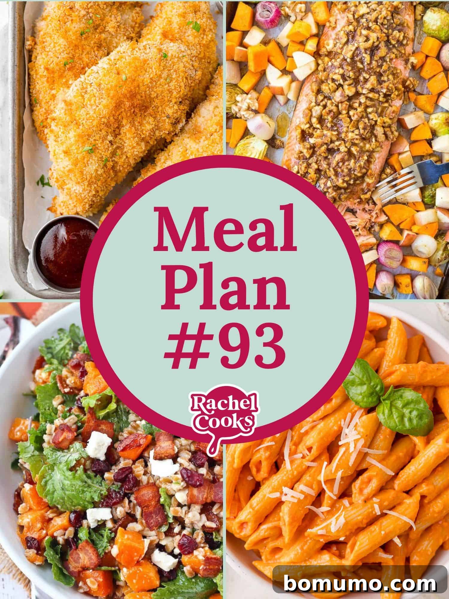Strategic Eating Plan 93 2 A vibrant collage showcasing delicious recipes from Meal Plan #93, including savory lentil bowls, crispy salmon, creamy pasta, and delightful pumpkin dip.