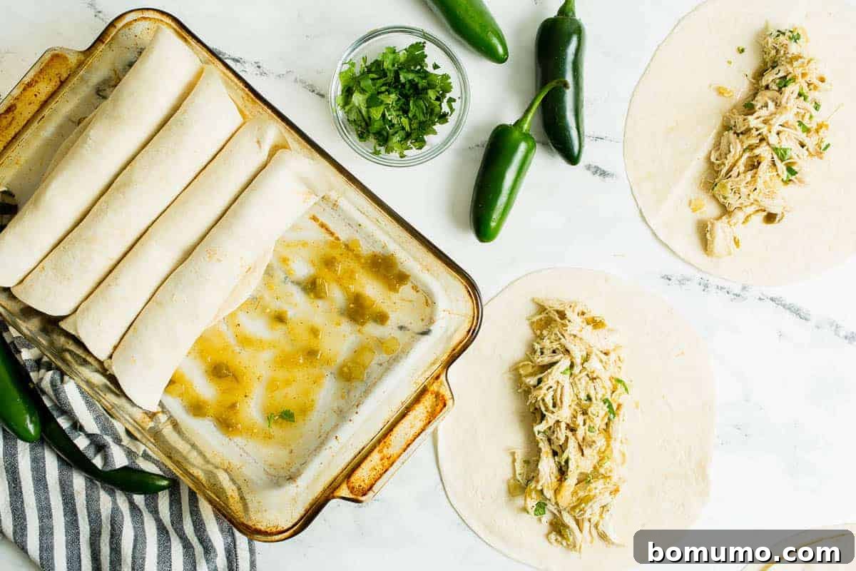 Making chicken enchiladas verde
