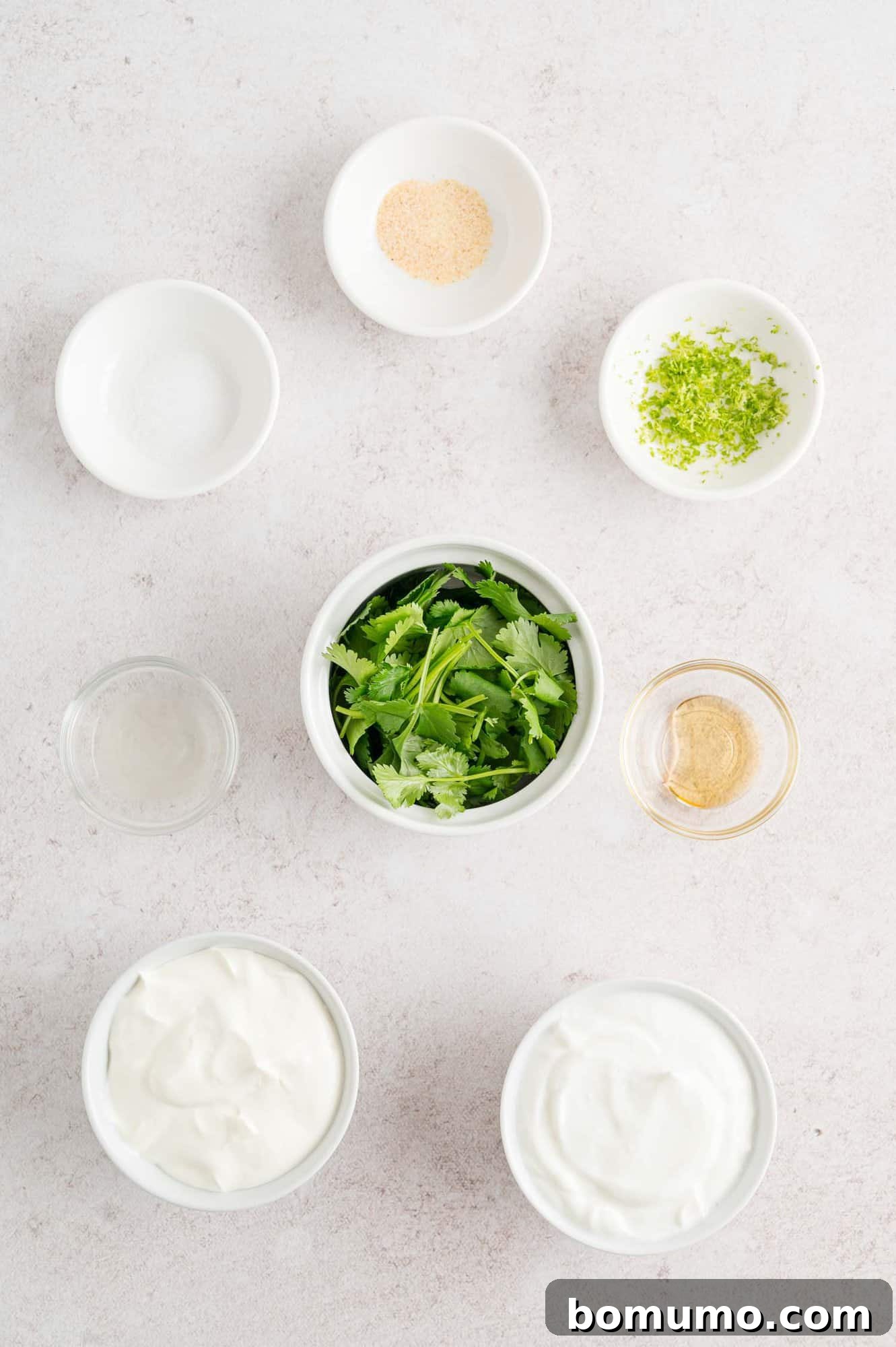 Ingredients needed for cilantro lime drizzle.