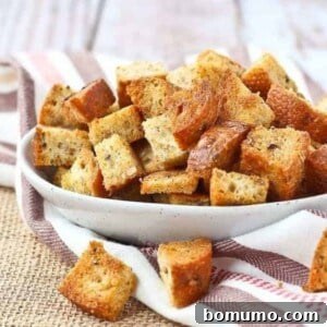 croutons on white plate