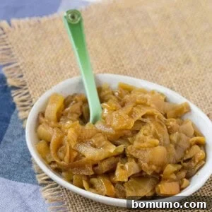 Slow cooker caramelized onions - for those times when you don't want to spend an hour caramelizing them on the stovetop - these cook while you sleep! Get the easy recipe on RachelCooks.com!