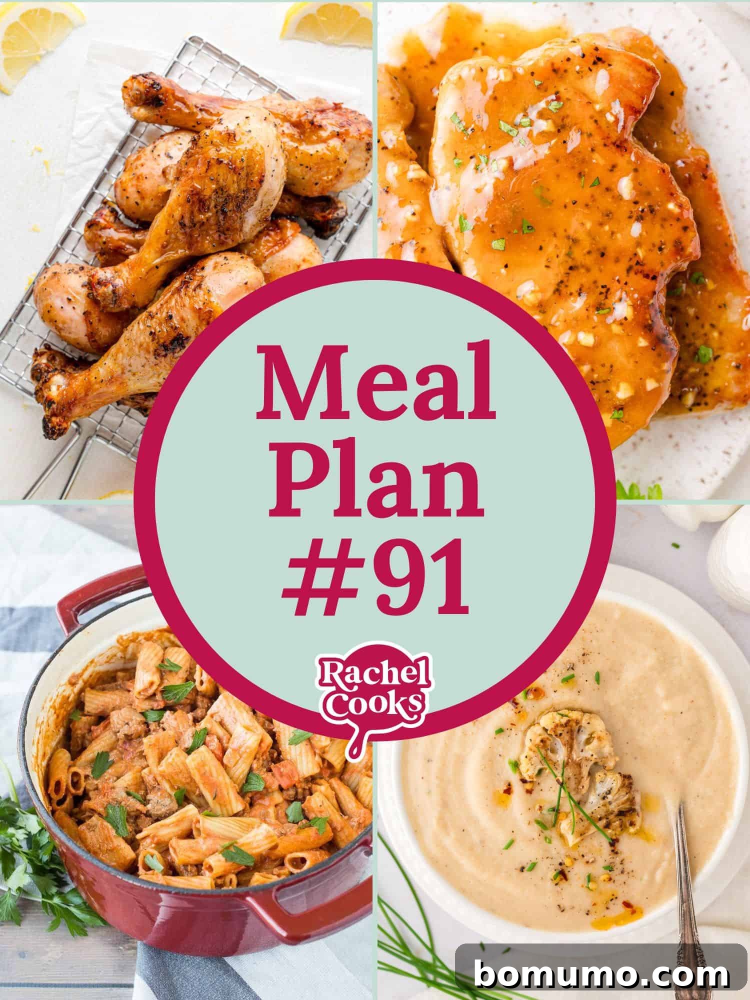 Meal plan 91 preview image with photos of various recipes included for a weekly meal schedule.