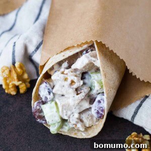 Chicken wrap in brown paper wrapping.