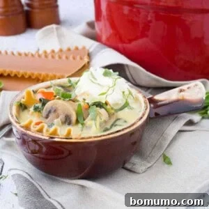 This vegetarian lasagna soup is creamy, comforting and packed full of vegetables. It's all made in one pot and is the perfect soup for a cold day. Get the soup recipe on RachelCooks.com!