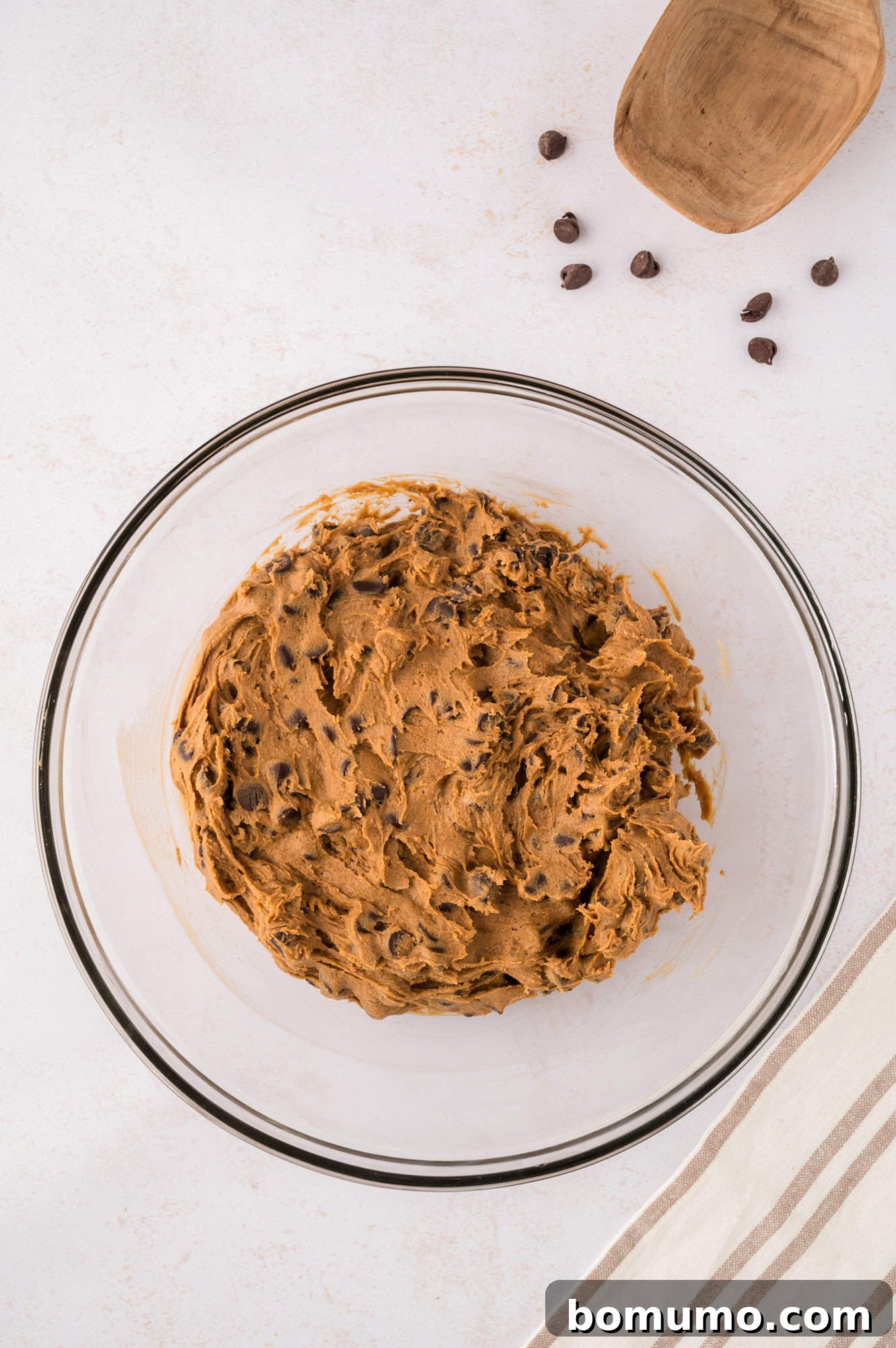 The completed coffee cookie dough, rich and full of chocolate chips, perfectly mixed and ready for baking.