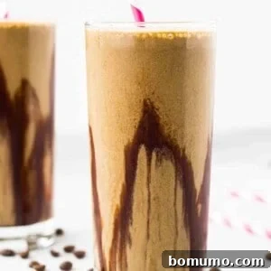 Get your protein and coffee fix all at once with this irresistible mocha protein shake recipe. You'll want to drink it daily! Get the easy and healthy recipe on RachelCooks.com!