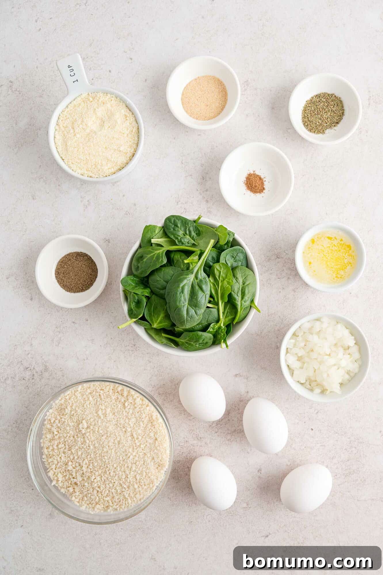 The ingredients for easy spinach balls.