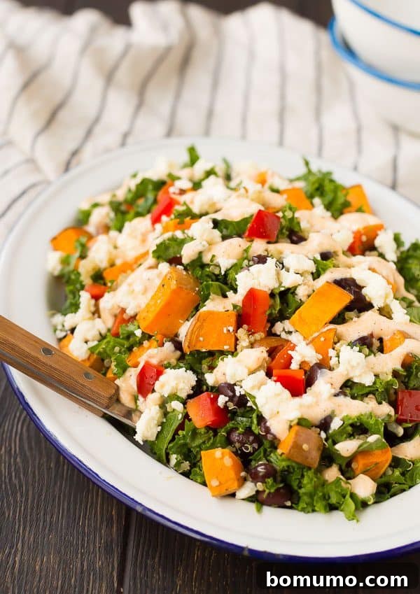 Vibrant Southwestern Kale Sweet Potato Salad with creamy chili-lime dressing, perfect for healthy meal prep.