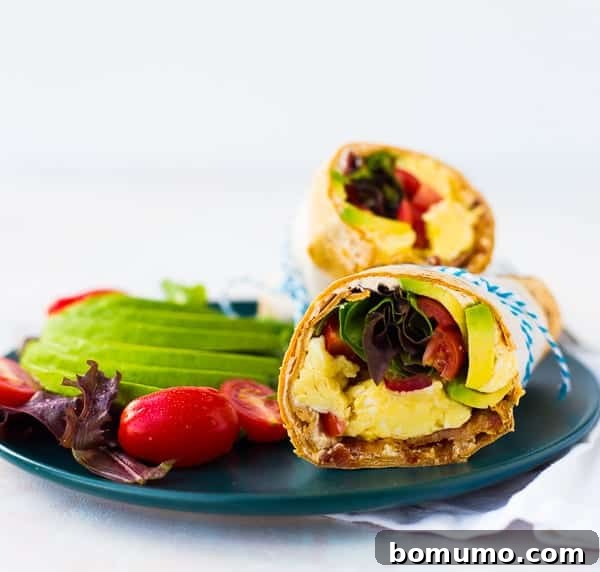 Loaded California Breakfast Wrap 3 front view displaying the contents of the wrap