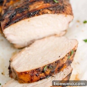 Sliced balsamic marinated chicken.