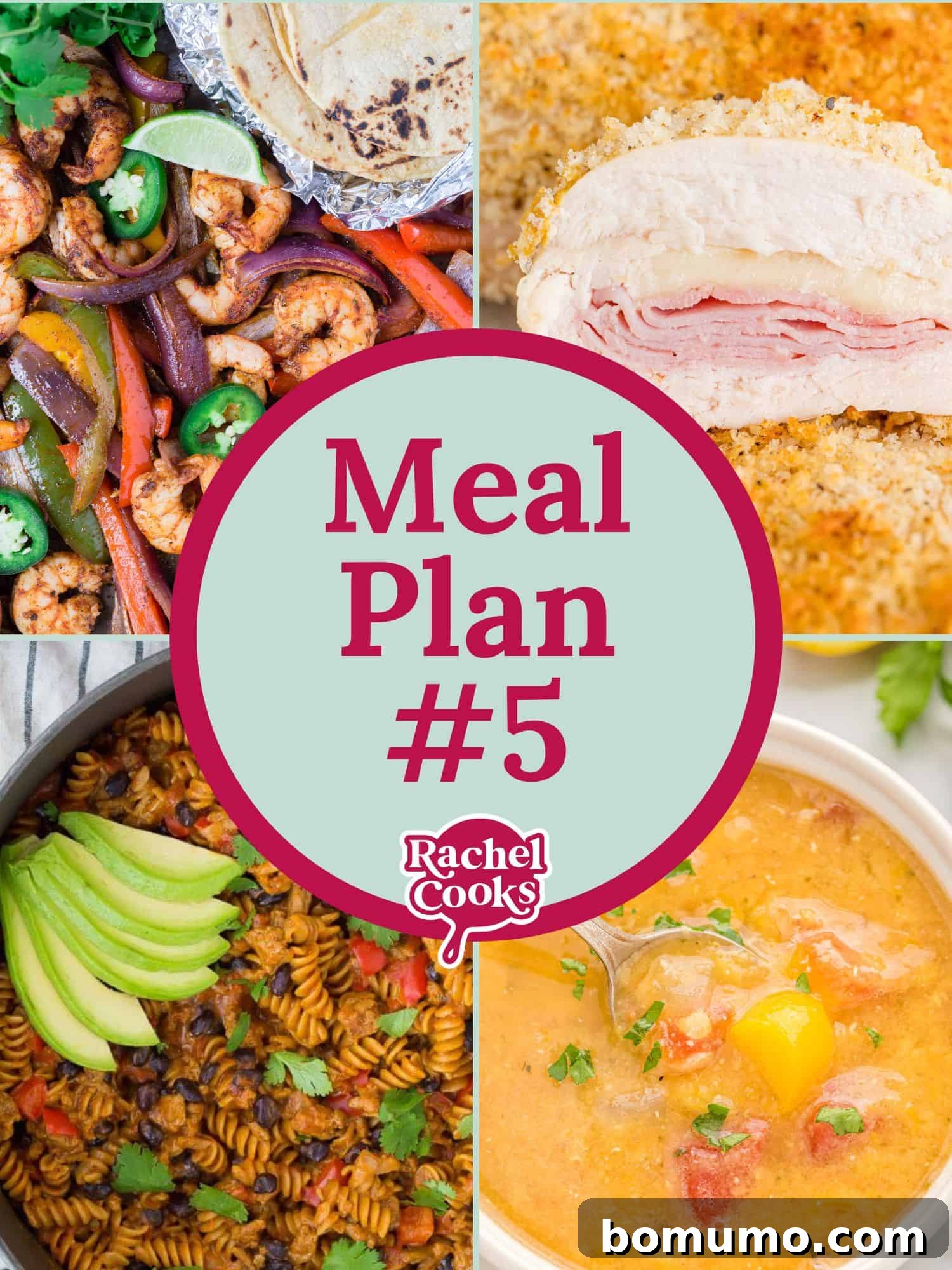 A collage of four different delicious one-pot meals, with an overlay indicating 'Meal Plan #5.'