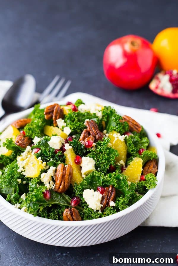 Festive Christmas Kale Salad with Pomegranate and Candied Pecans