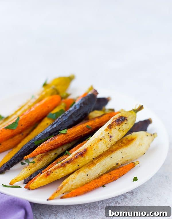 Basket of assorted whole carrots, ready for roasting, highlighting natural beauty and ease.