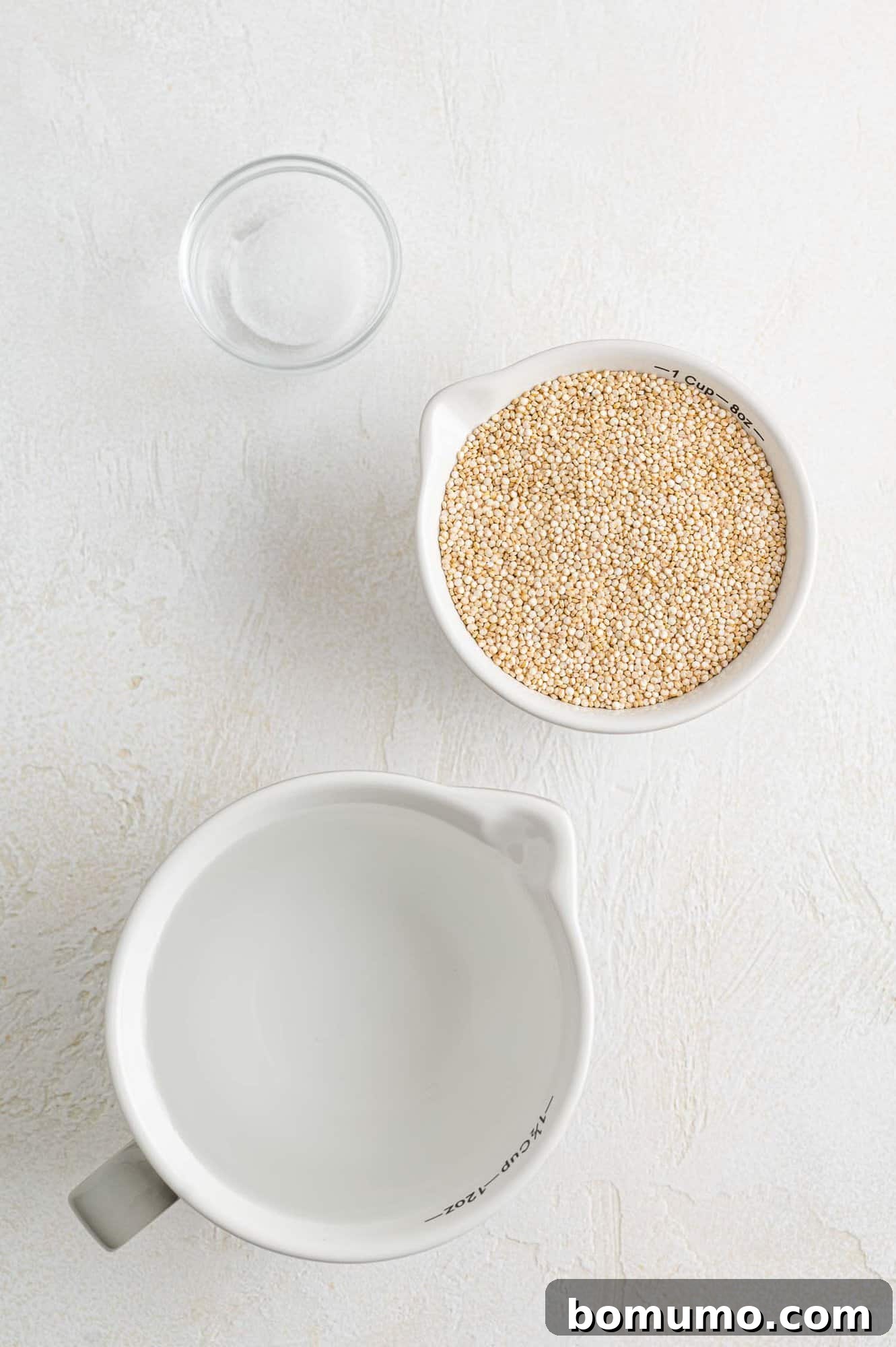 Effortless Instant Pot Quinoa 4 Ingredients for Instant Pot Quinoa: uncooked quinoa, water, and salt.