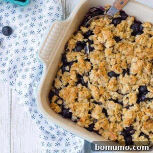 This blueberry crisp with coconut is a fun and delicious twist on plain blueberry crisp