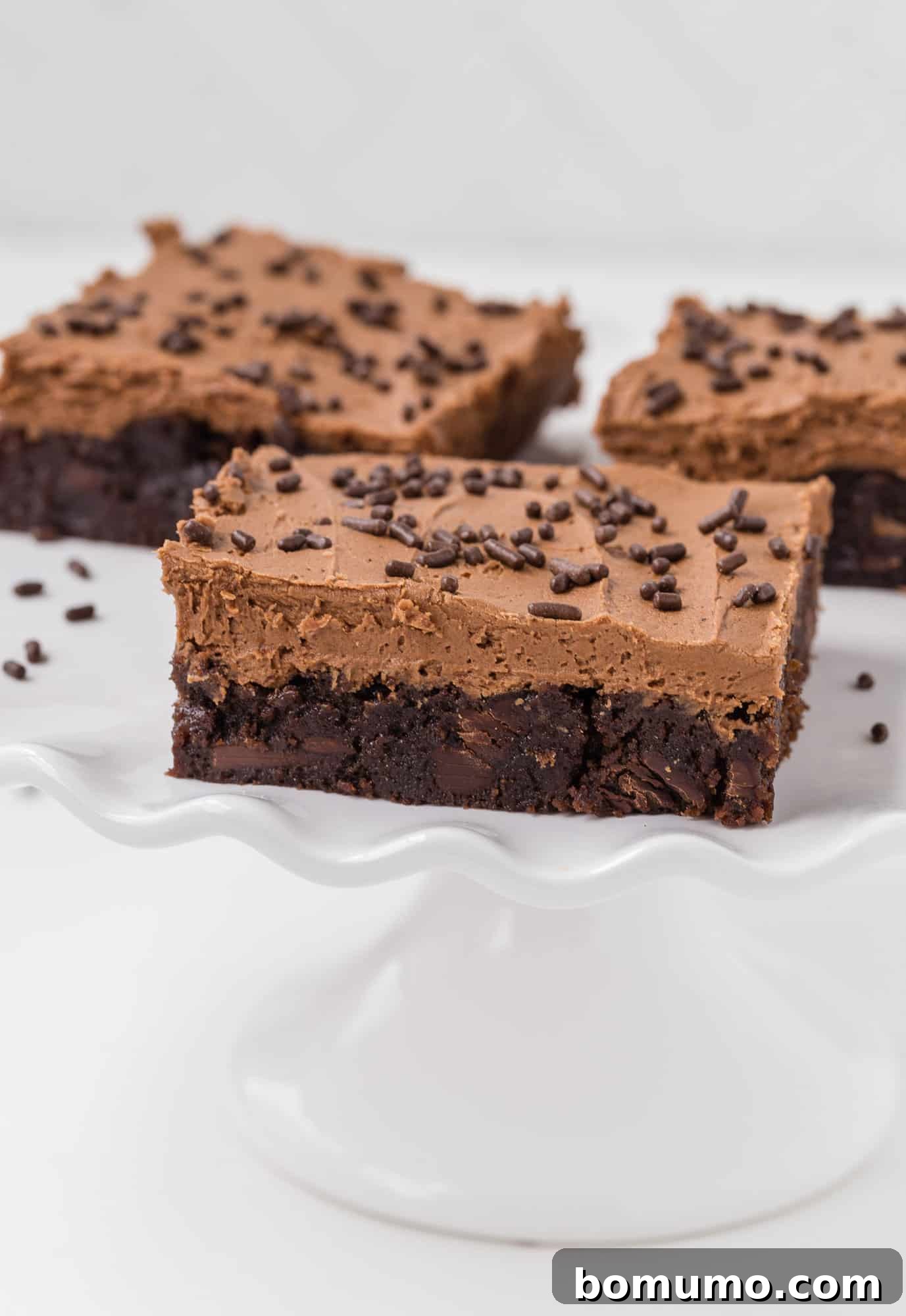 Effortless Mocha Brownies 4 Close up of brownie to show texture.