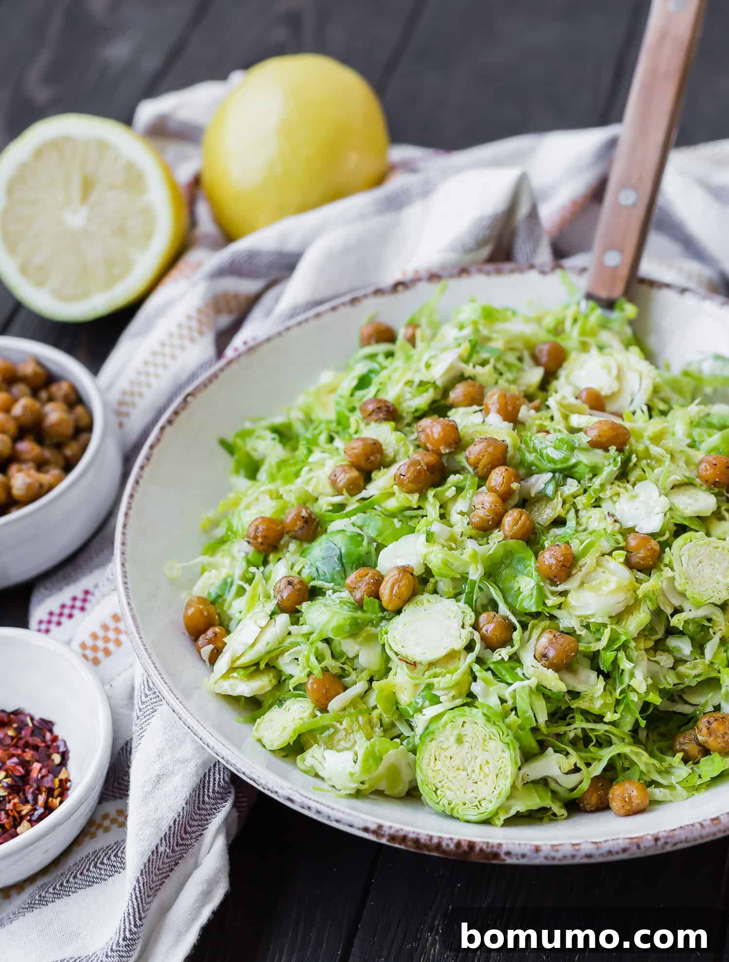 Crispy Brussels Sprouts Salad with Chickpeas - a fresh and healthy side dish.