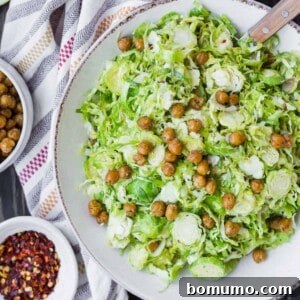 Brussels sprouts salad with crispy chickpeas.
