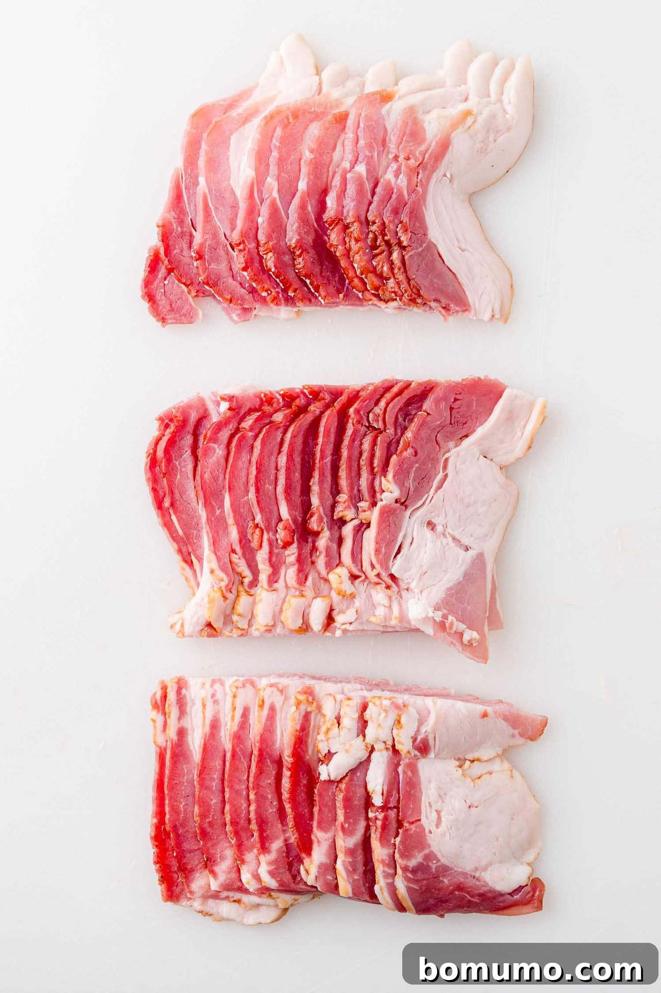 Bacon slices cut into third.