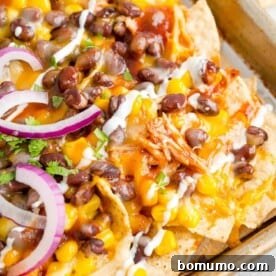 BBQ Chicken nachos with toppings.
