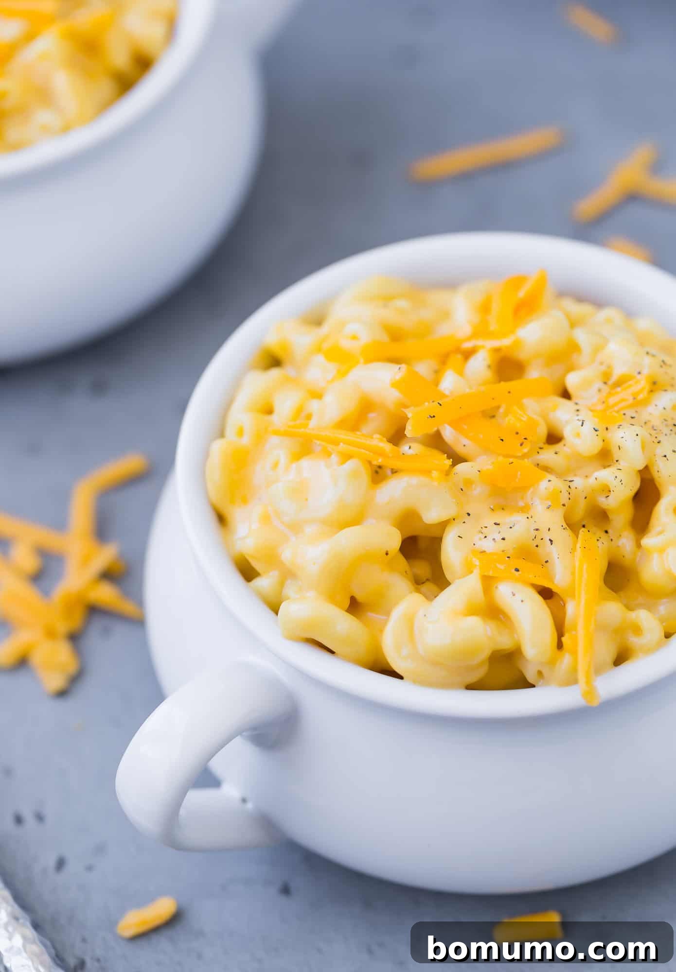 Creamy Instant Pot Mac and Cheese in a white bowl