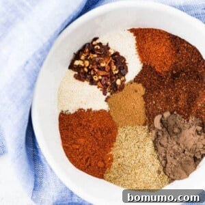 Overhead view of spices in a white bowl.