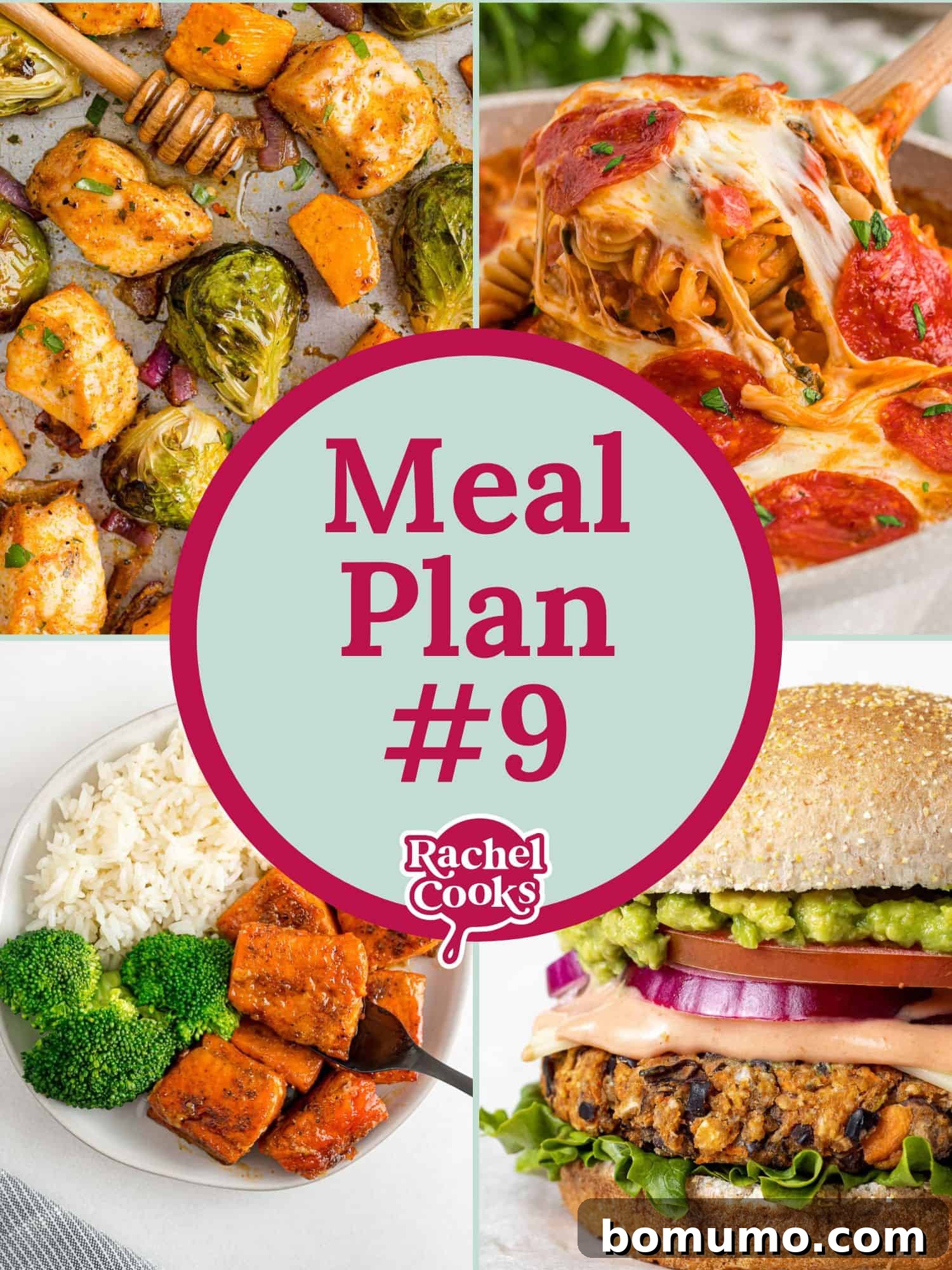 Four images, text reads 'meal plan #9.', showcasing a meal plan graphic.