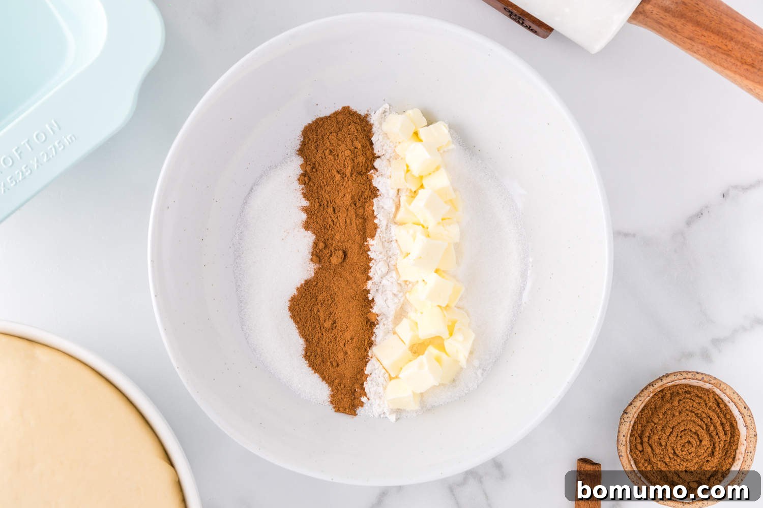 Ingredients for the cinnamon swirl filling before mixing.