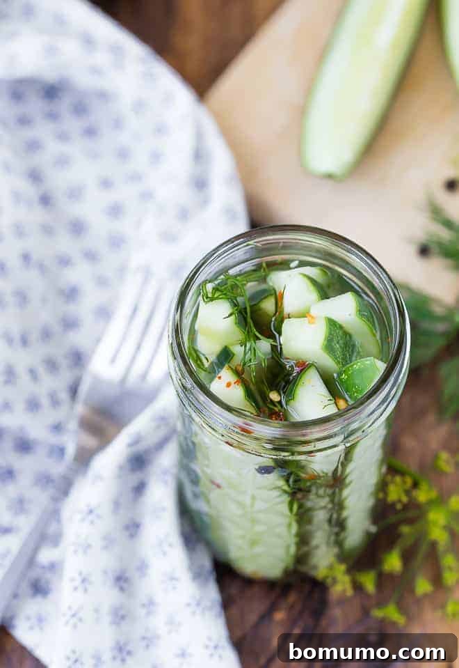 Photo of crisp quick dill pickles. 