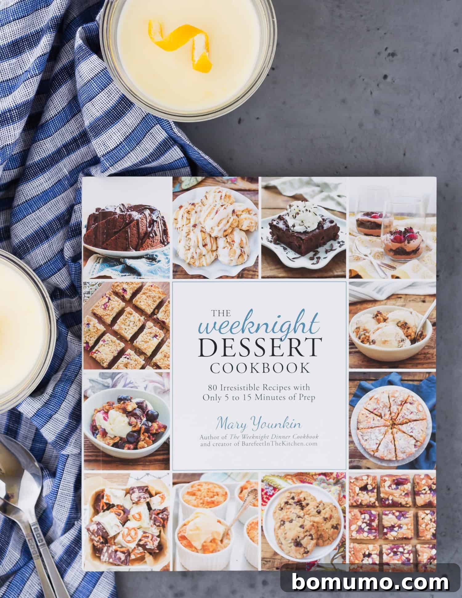 Easy 3-Ingredient Lemon Pudding 3 The vibrant cover of 'The Weeknight Dessert Cookbook' by Mary Younkin, showcasing an array of tempting, easy-to-make desserts.