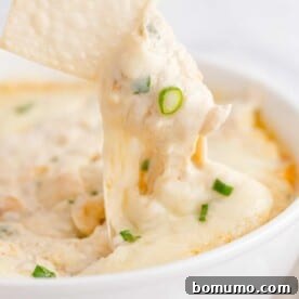 A crispy wonton triangle being dipped into a rich crab and cheese dip, a perfect party food.