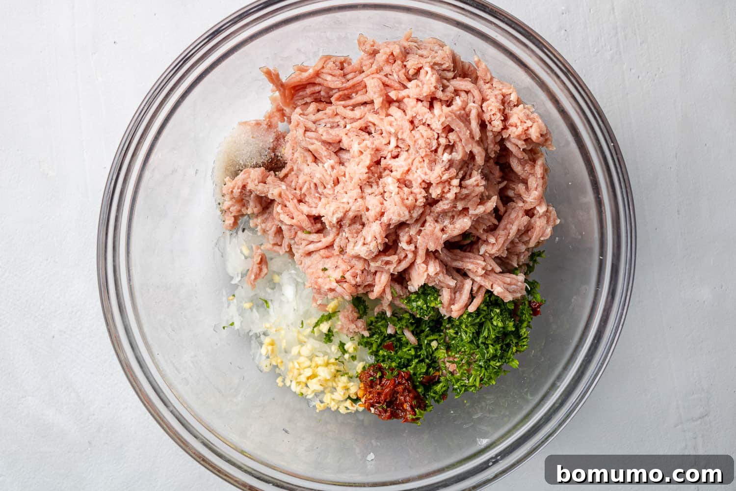Unmixed meatball ingredients.