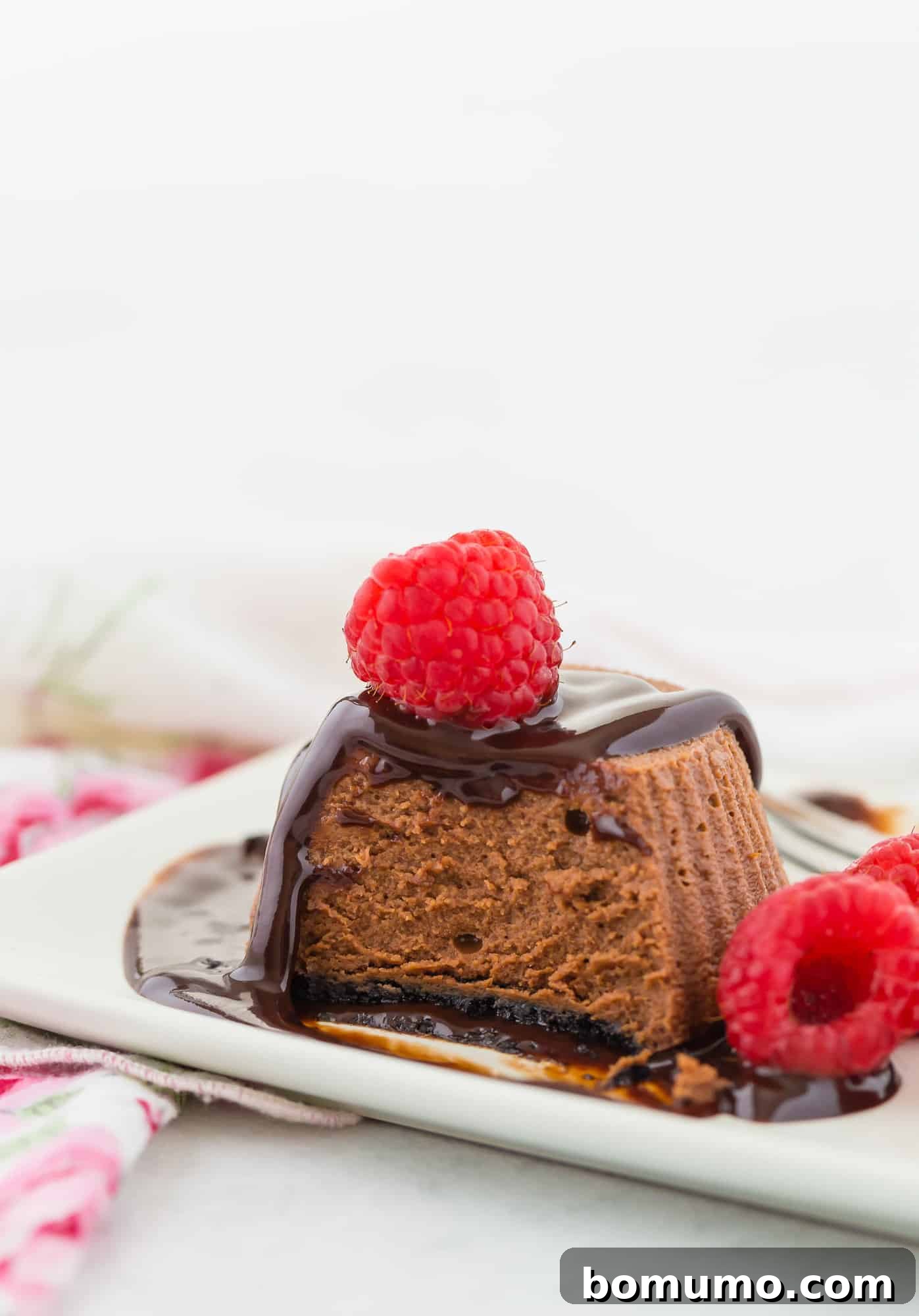 Mini mocha cheesecake cut to show texture.