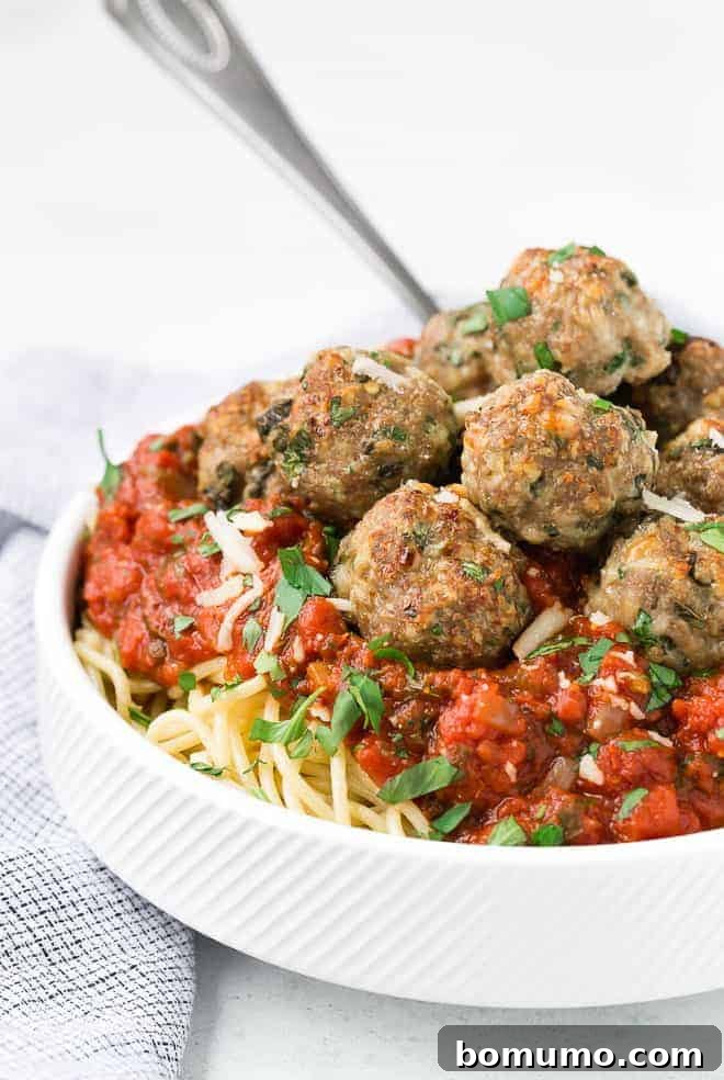 Image of spaghetti and meatballs in a bowl
