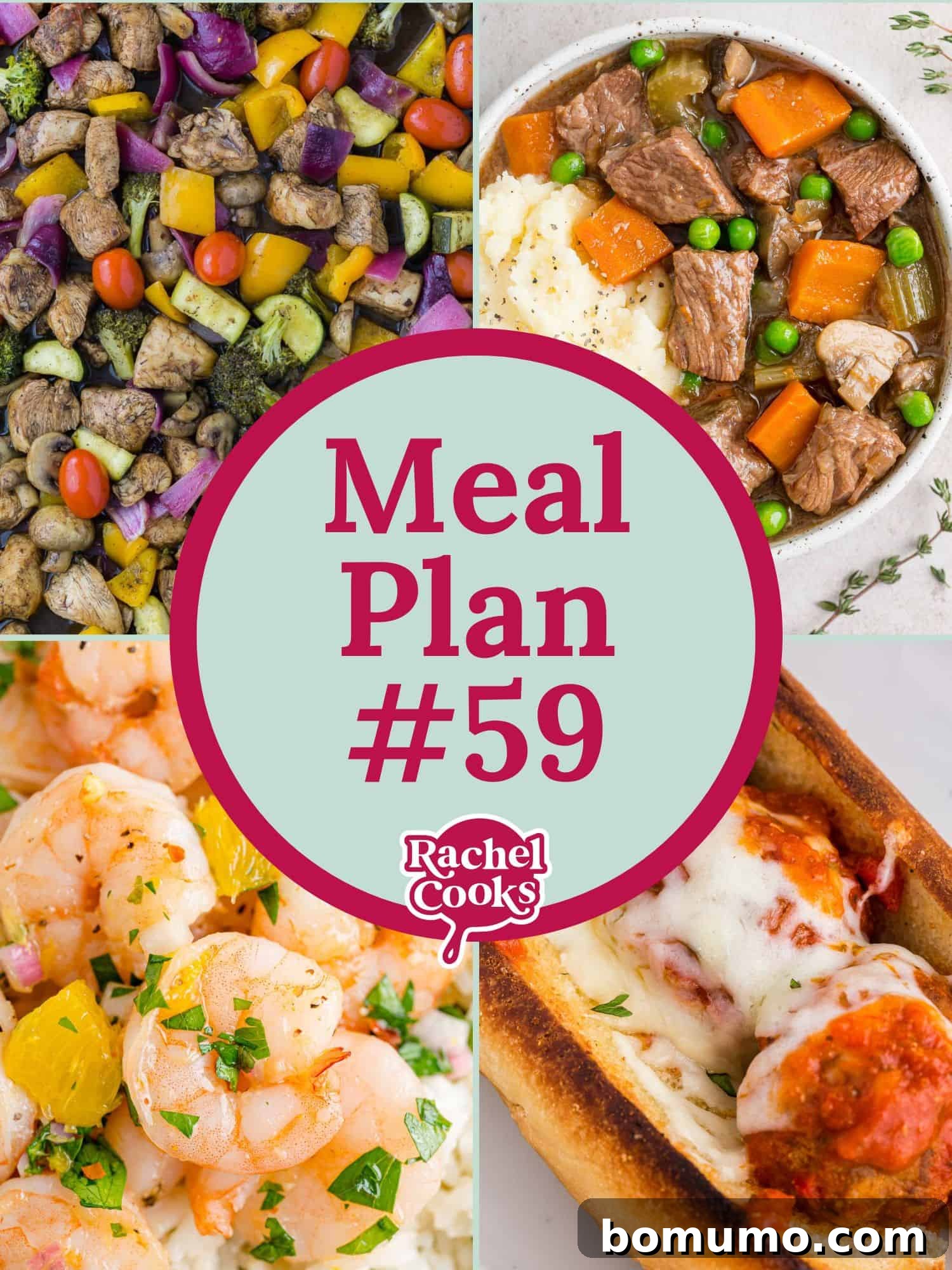 Meal plan graphic with text and photos.