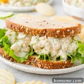 Chickpea salad sandwich on wheat bread.