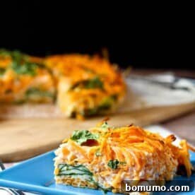 Egg White Breakfast Bake with Spiralized Sweet Potato and Spinach is simple to make, colorful, and the perfect make-ahead breakfast!