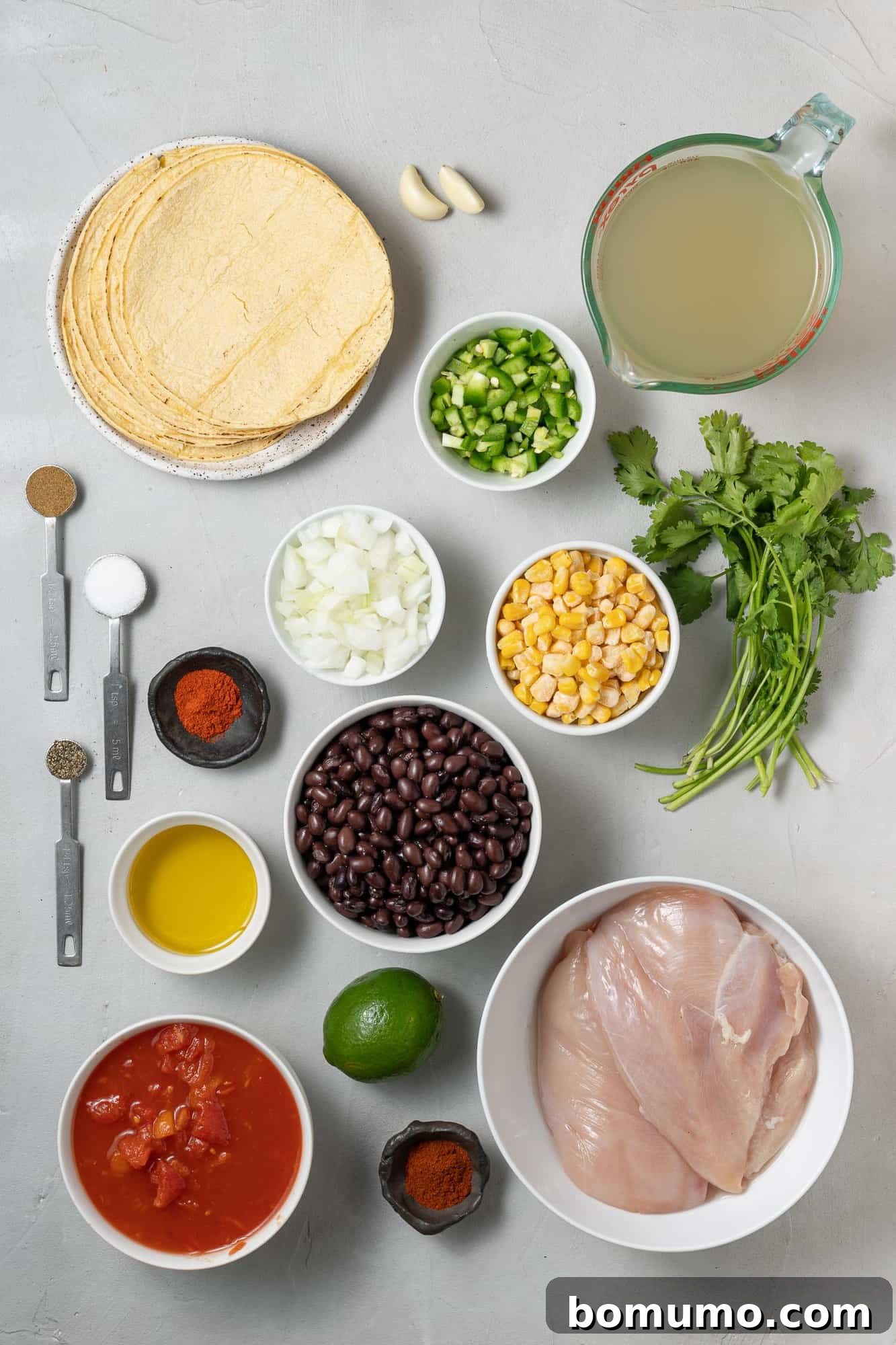 Overhead view of ingredients needed for recipe.