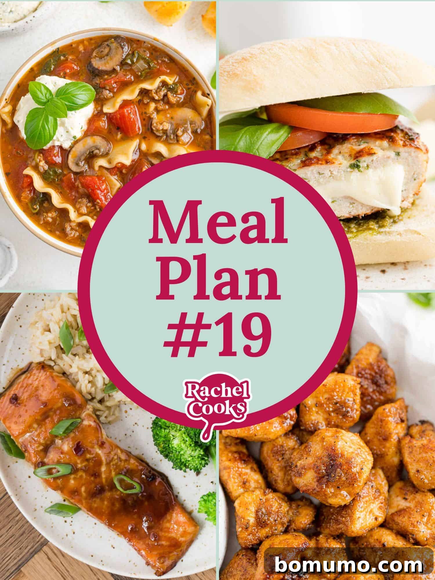 Meal plan 19 graphic with recipe images and text, illustrating a weekly meal guide.