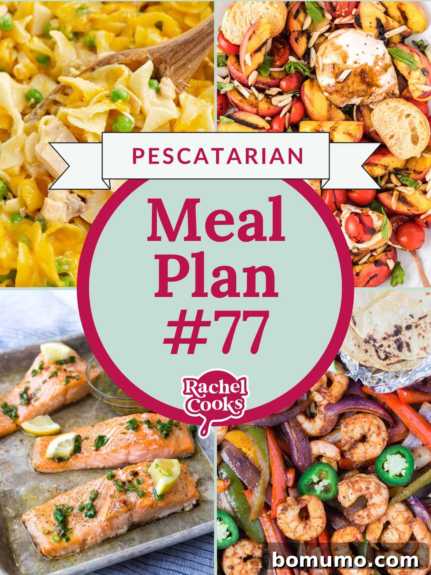 Meal plan 77; a pescatarian meal plan, preview of recipe photos included.