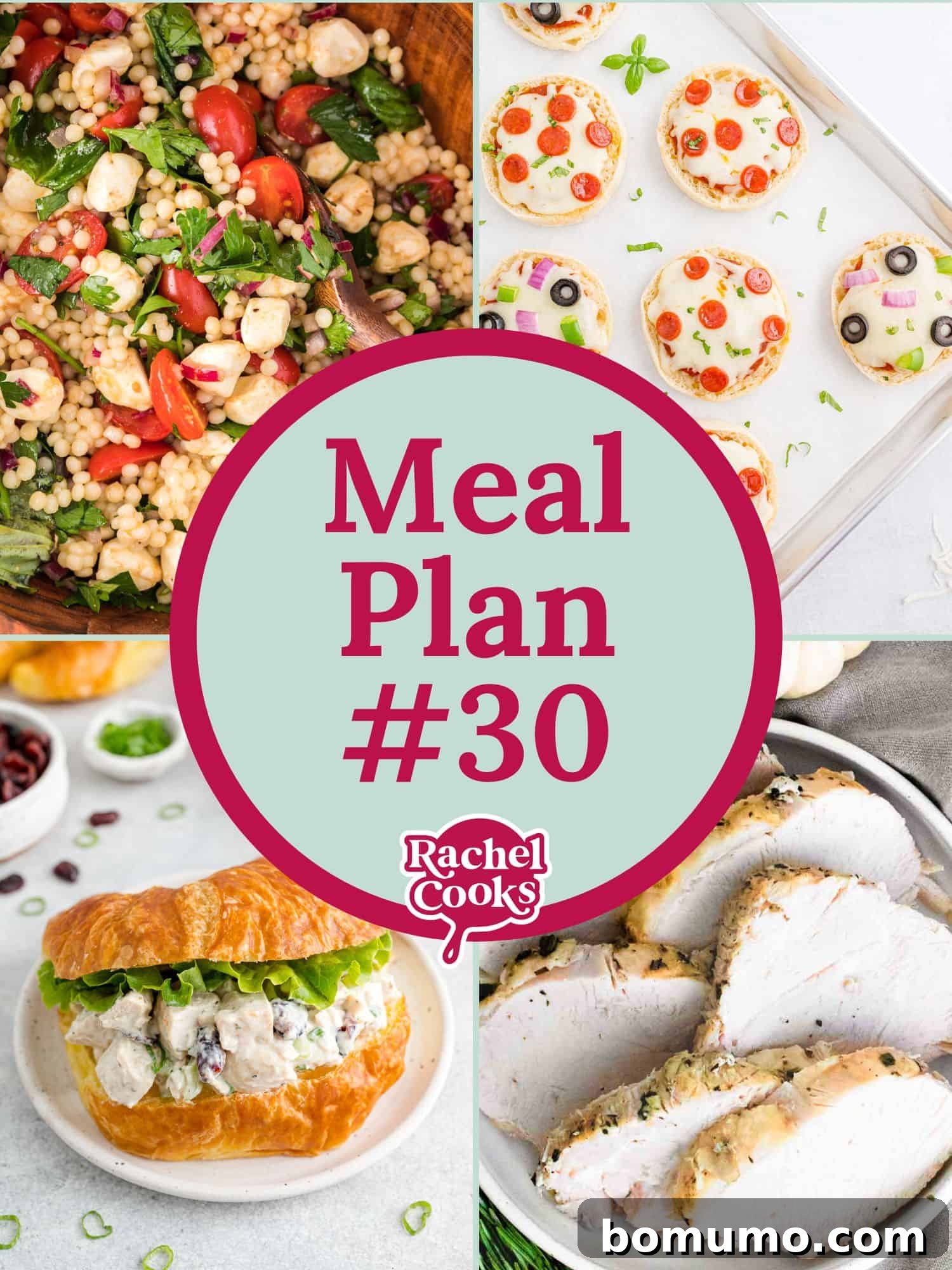 Meal plan 30 graphic with text and photos showcasing various delicious dishes.