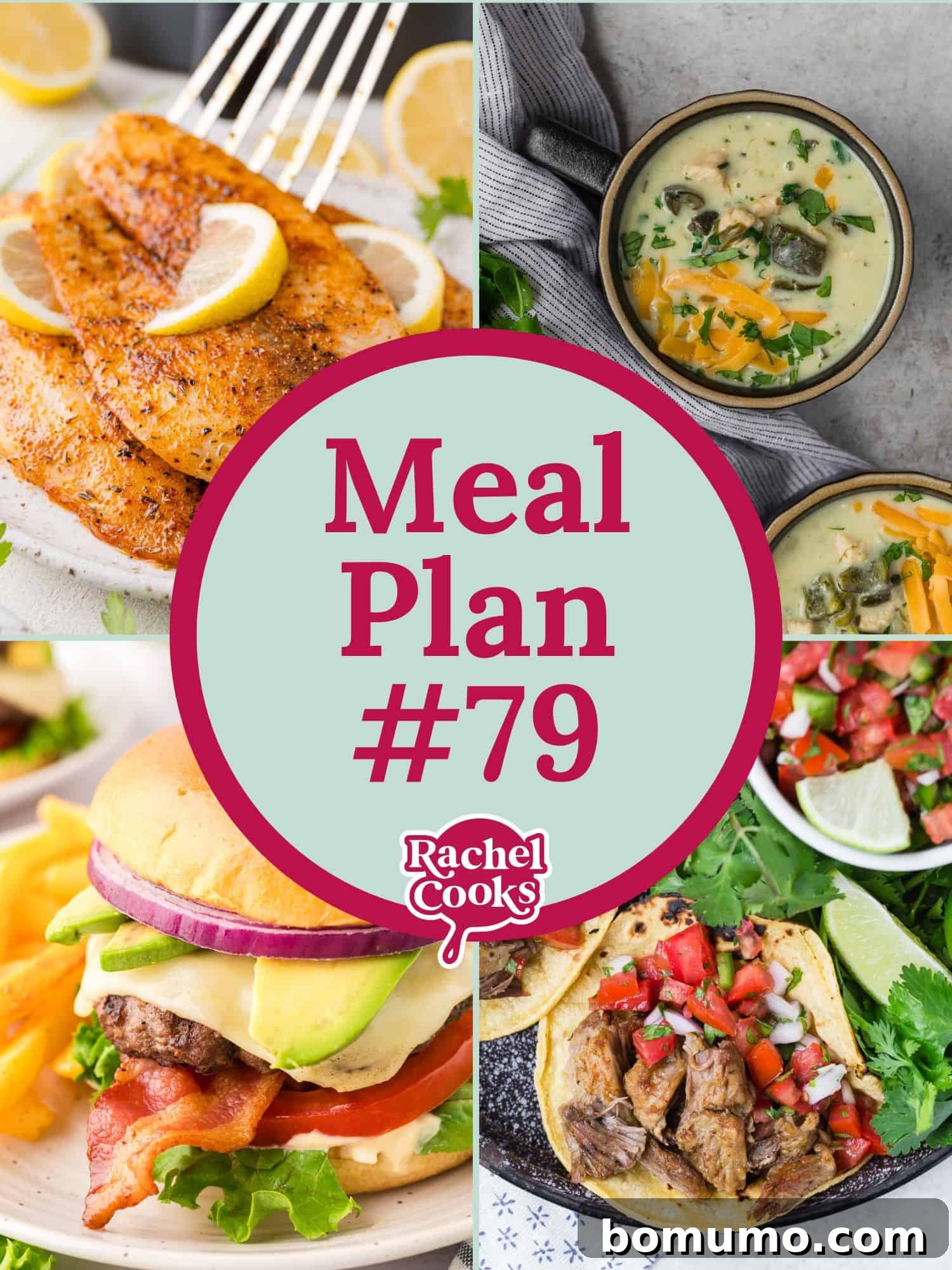 Meal plan 79 graphic with photos of recipes included, inviting readers to explore new dishes.