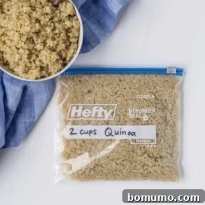 Quinoa in a zip-top bag and in a bowl.