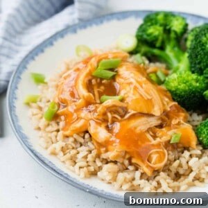 Honey and sriracha glazed shredded chicken over rice, served with steamed broccoli.